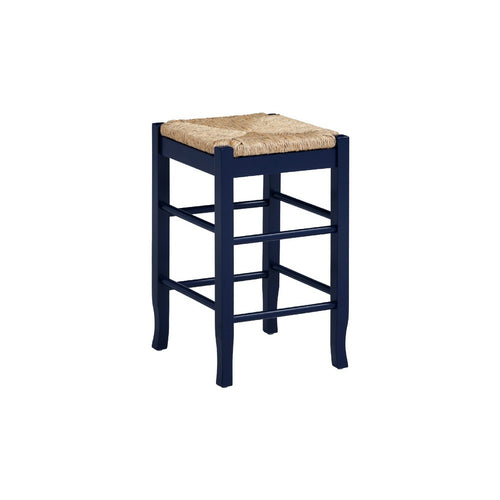 Sezy Counter Height Stool | Rush Rattan Square Seat | Navy Blue Base