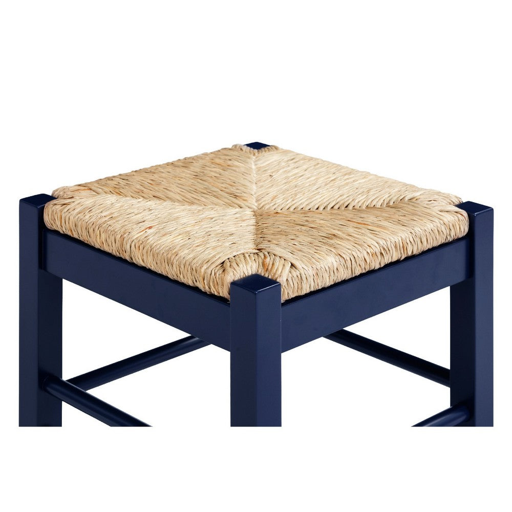 Sezy Counter Height Stool | Rush Rattan Square Seat | Navy Blue Base