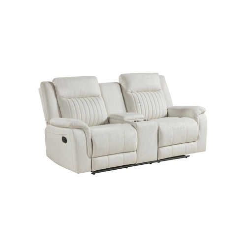 Lenny Manual Recliner Loveseat w Cupholder Console | Beige Microfiber
