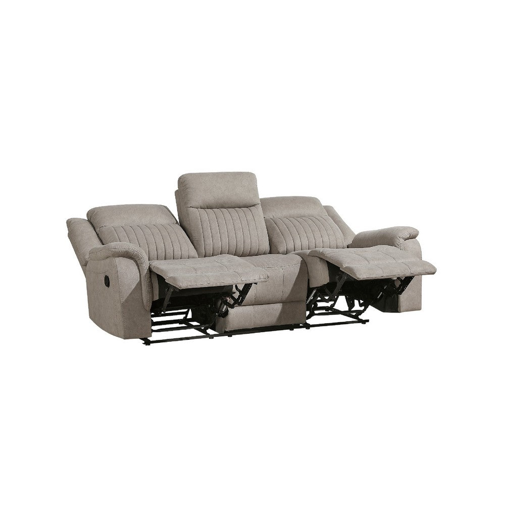 Lenny Manual Recliner Sofa | 3 Seater | Channeled Back | Gray Microfiber