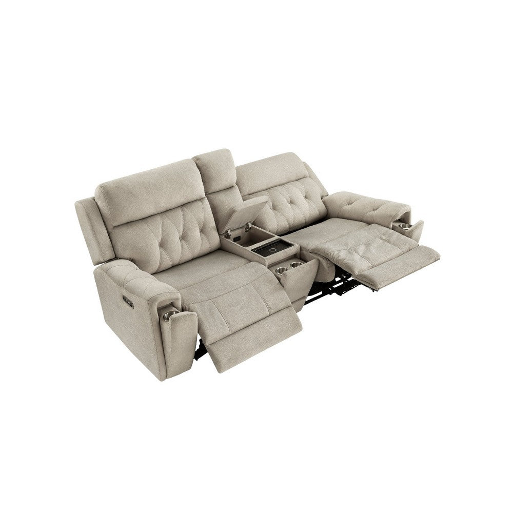 Celly Power Reclining Loveseat w Cupholders | USB Port | Taupe Microfiber