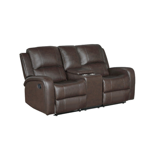 Seba Manual Reclining Loveseat w Center Console | Brown Leather Match