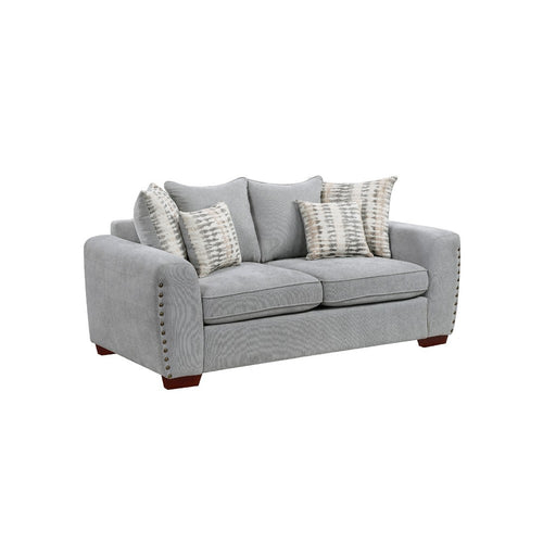Gini Loveseat | 6 Accent Pillows | Nailhead Trim | Gray Chenille | 70"