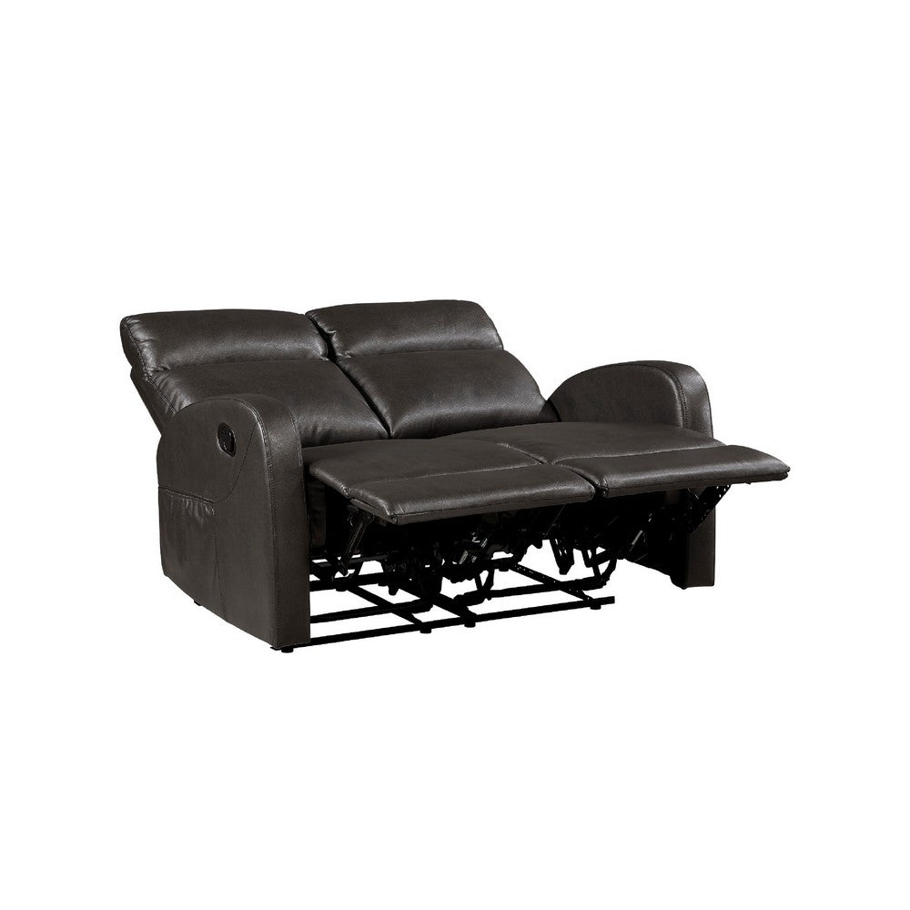 Mey Wall Hugger Manual Recliner Loveseat | Dark Brown Faux Leather 50"