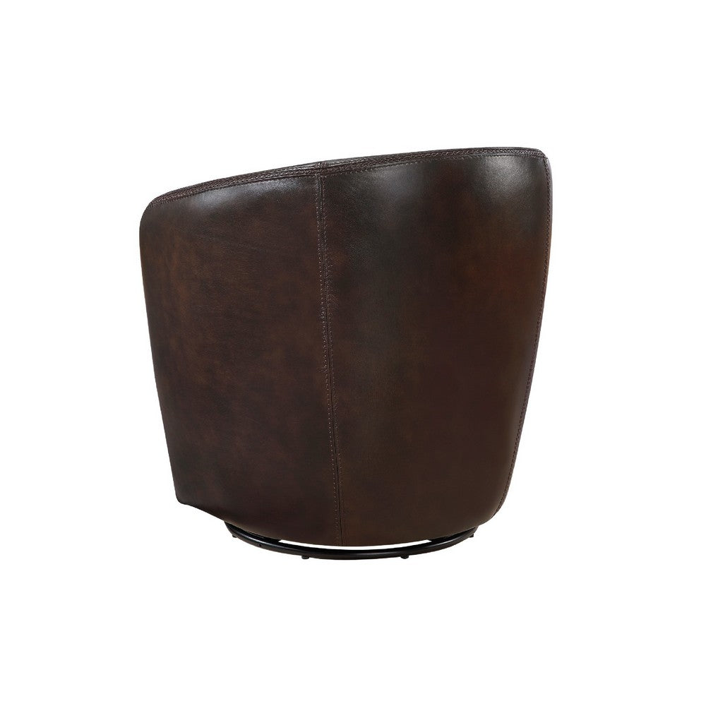 Dey Swivel Barrel Chair with Curved Back | Bronze Top Grain Leather