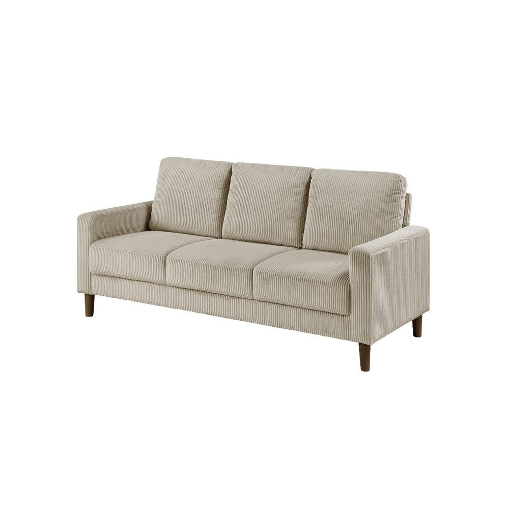 Cey Sofa | Taupe Corduroy Upholstery | Modern Style Brown Legs | 77"
