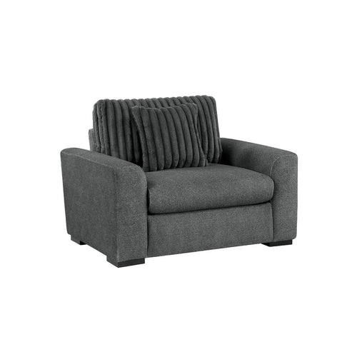 Zian Armchair w Pillow | Foam Cushions | Dark Gray Microfiber & Corduroy