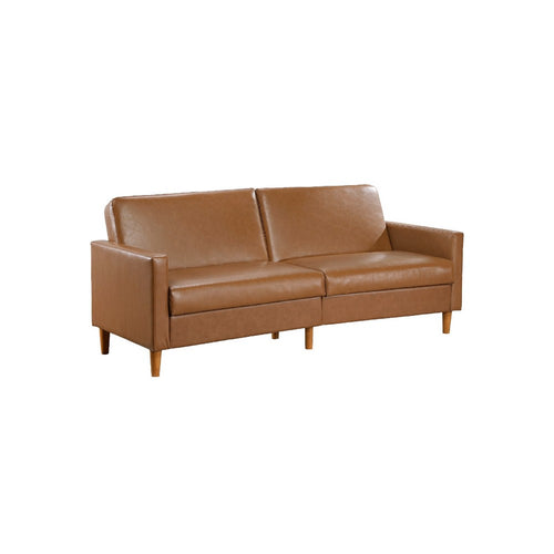 Mala Sleeper Sofa | Foam Padded | Camel Brown Faux Leather | Wood Frame