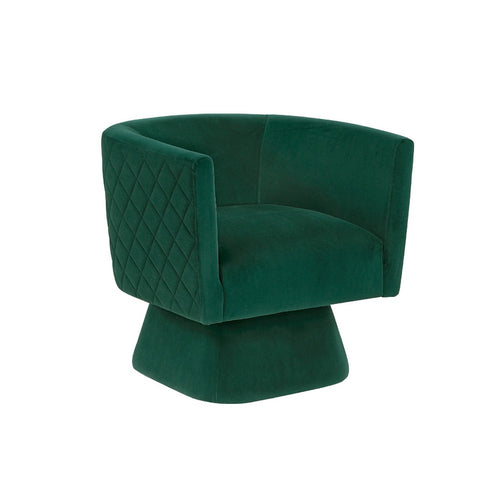 Cabe Swivel Accent Armchair | Diamond Stitch Back | Emerald Green Velvet