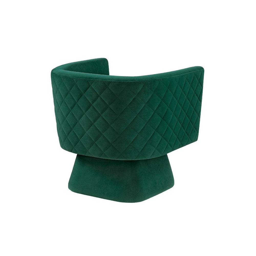 Cabe Swivel Accent Armchair | Diamond Stitch Back | Emerald Green Velvet