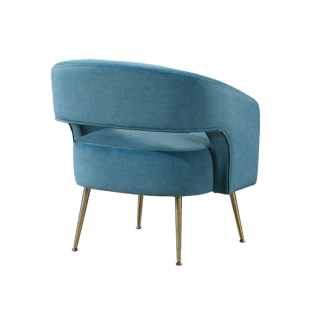 Noel Accent Chair | Curved Open Back | Teal Blue Velvet | Gold Metal Legs