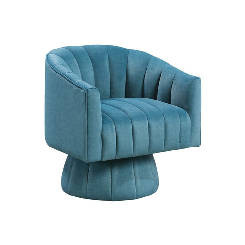 Rex Swivel Accent Chair | Barrel Channel Stitched Velvet | Teal Blue