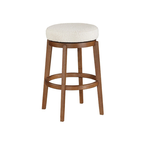 Lex Swivel Bar Height Stool | 31" Backless | White Boucle Seat | Brown Legs