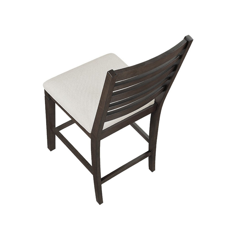 Vicy Counter Height Chair Set of 2 | Beige Fabric Seat | Espresso Brown
