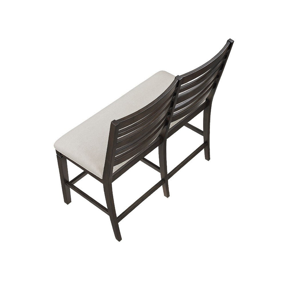 Vicy Counter Height Bench | Beige Fabric Seat | Espresso Brown Base