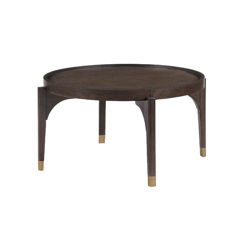 Azy Coffee Table | 36" Round Top | Gold Capped Legs | Dark Brown