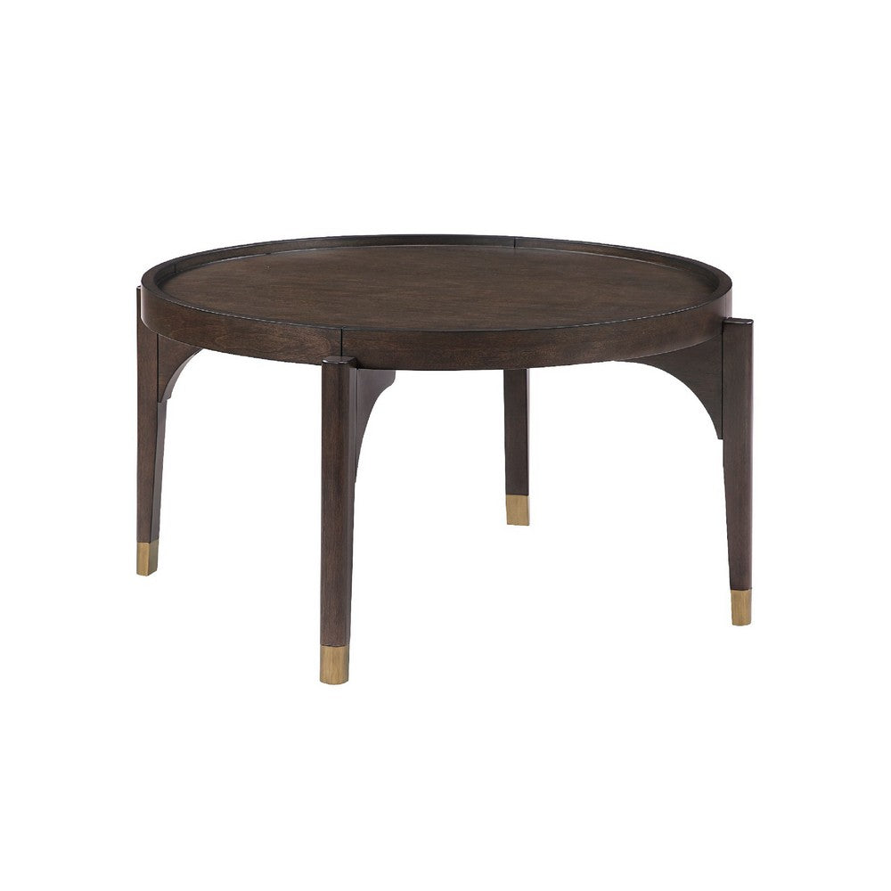 Azy Coffee Table | 36" Round Top | Gold Capped Legs | Dark Brown