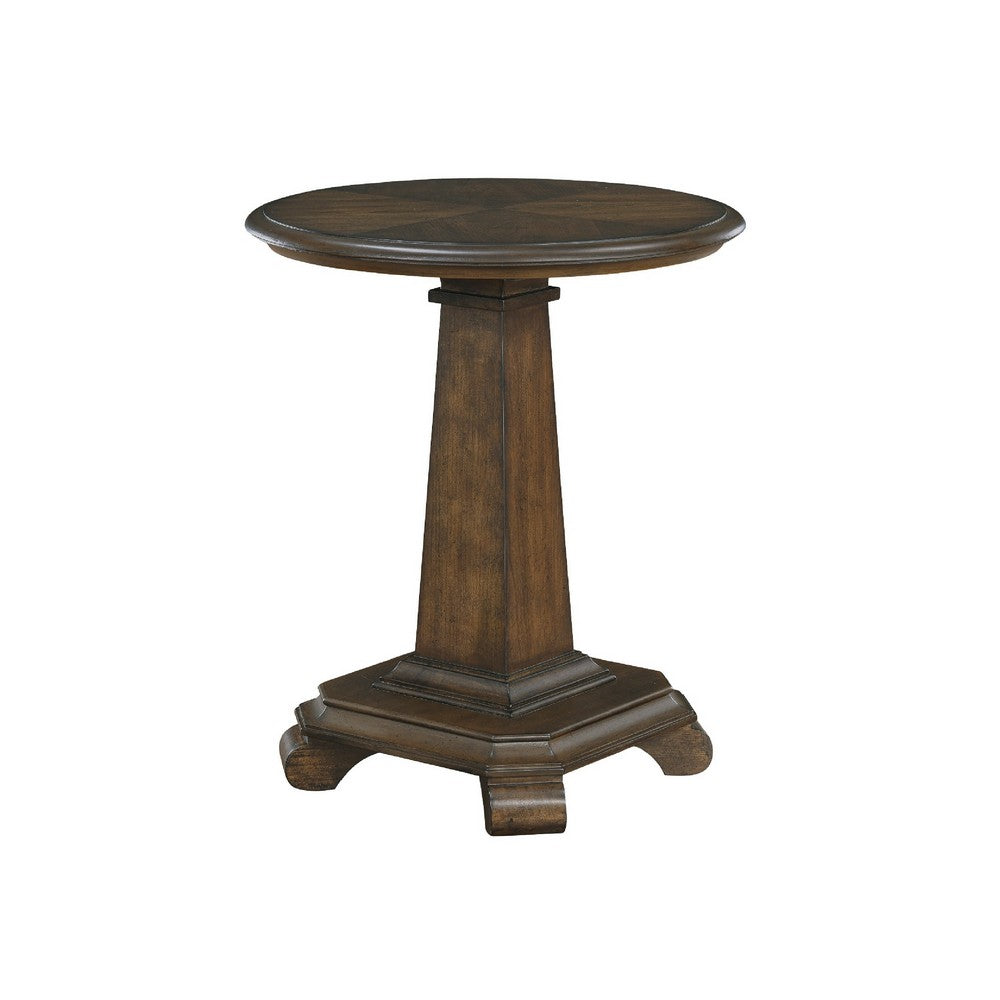 Rox Side End Table | 22" Round Top | Tapered Pedestal Base | Brown