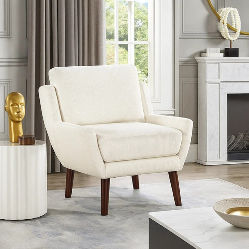 Veny Accent Armchair | Beige Chenille | Solid Wood Angled Legs