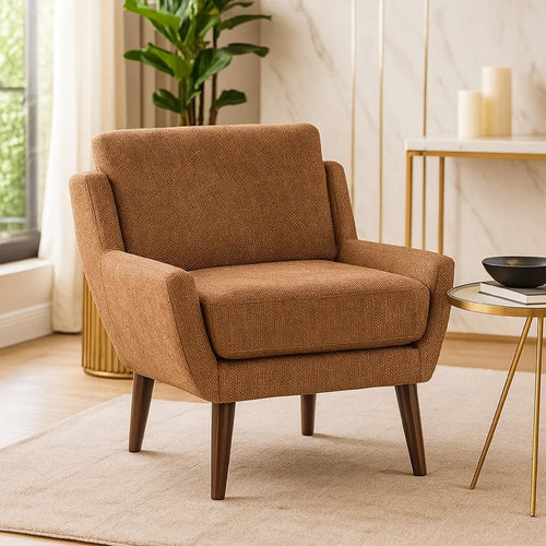 Veny Accent Armchair | Burnt Orange Chenille | Solid Wood Angled Legs