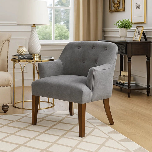 Beca Accent Armchair | Button Tufted Back | Sloped Arms | Gray Polyester