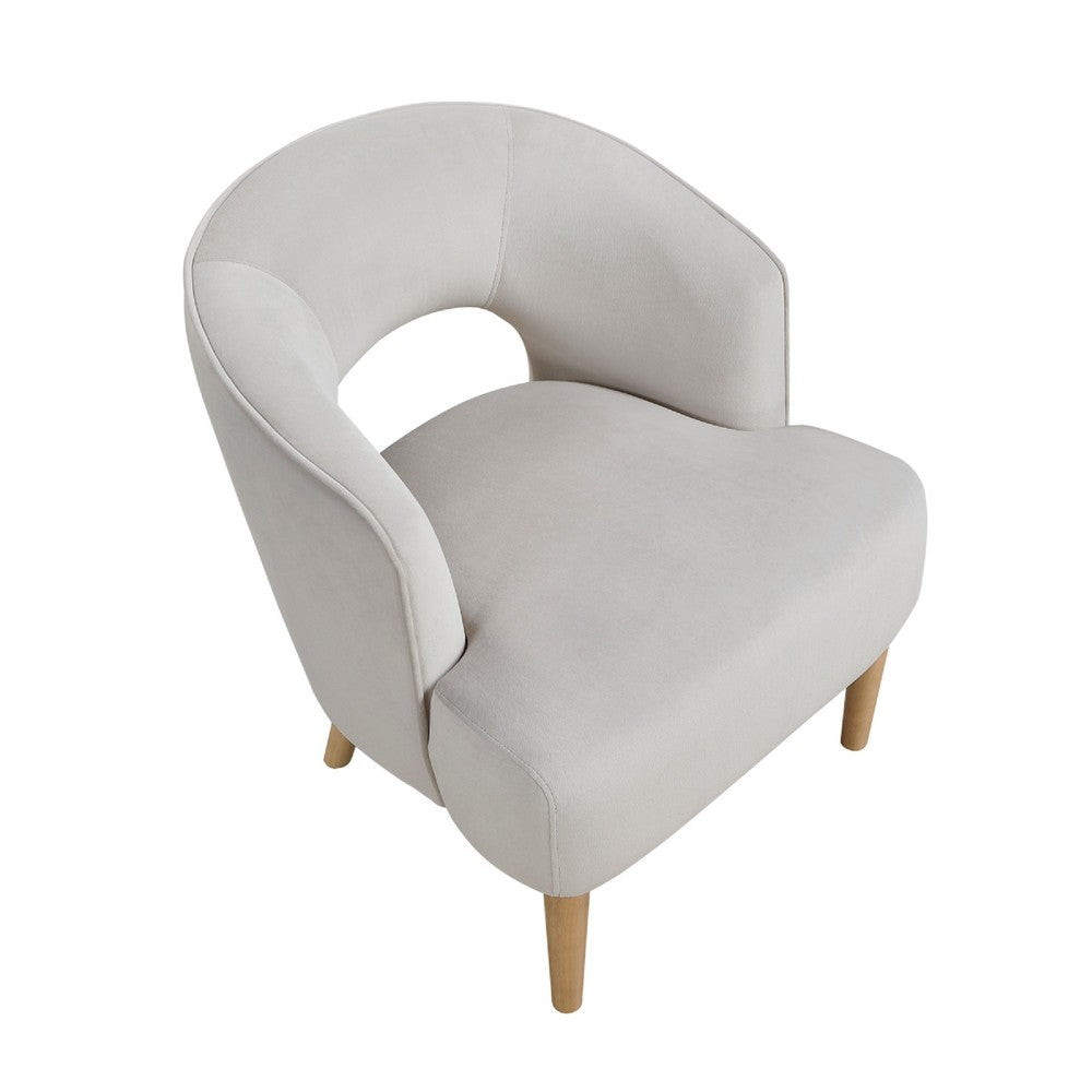 Dora Accent Chair | Open Barrel Back | Gray Velvet | Light Brown Legs