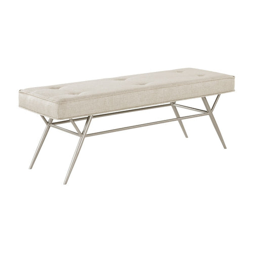Wen Dining Bench, Beige Polyester, Champagne Gray Angled Base, 48"