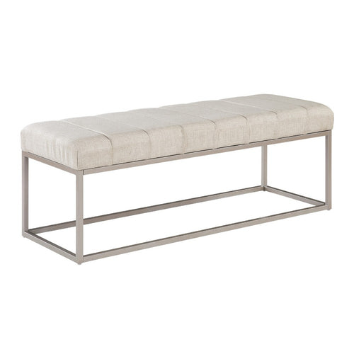 Mei Bench, Channel Tufted Beige Upholstery, 48" Champagne Gray