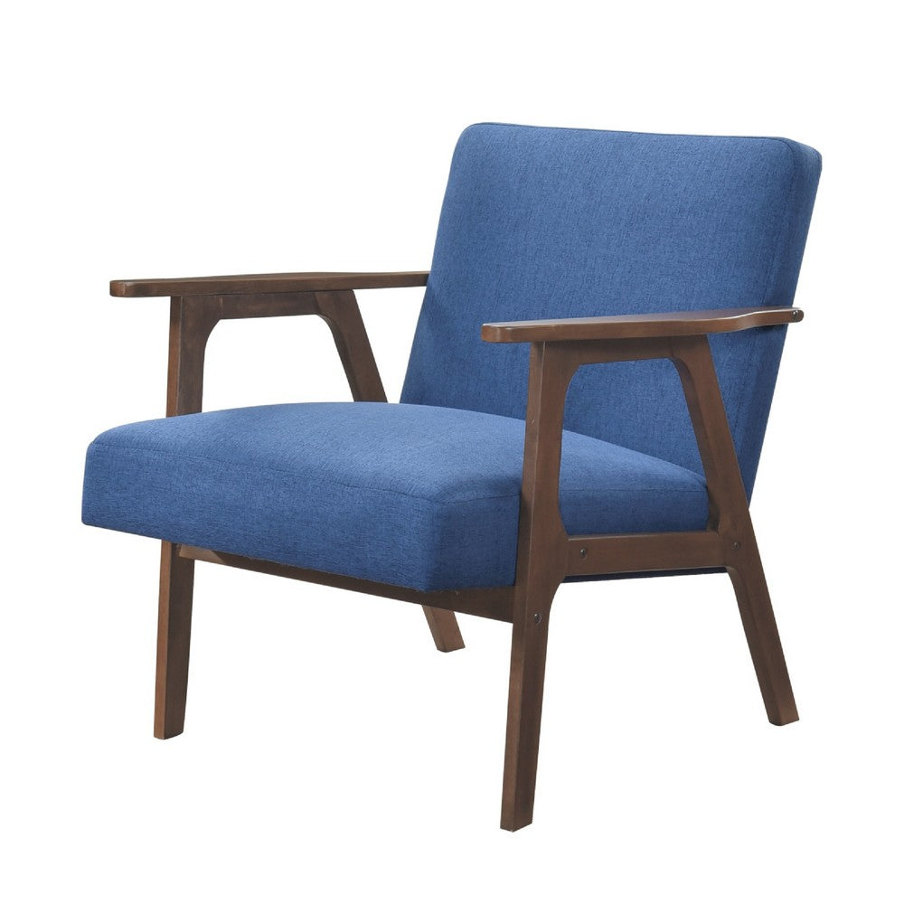 Cathy Accent Chair, Blue Polyester Cushions, Walnut Brown Rubberwood