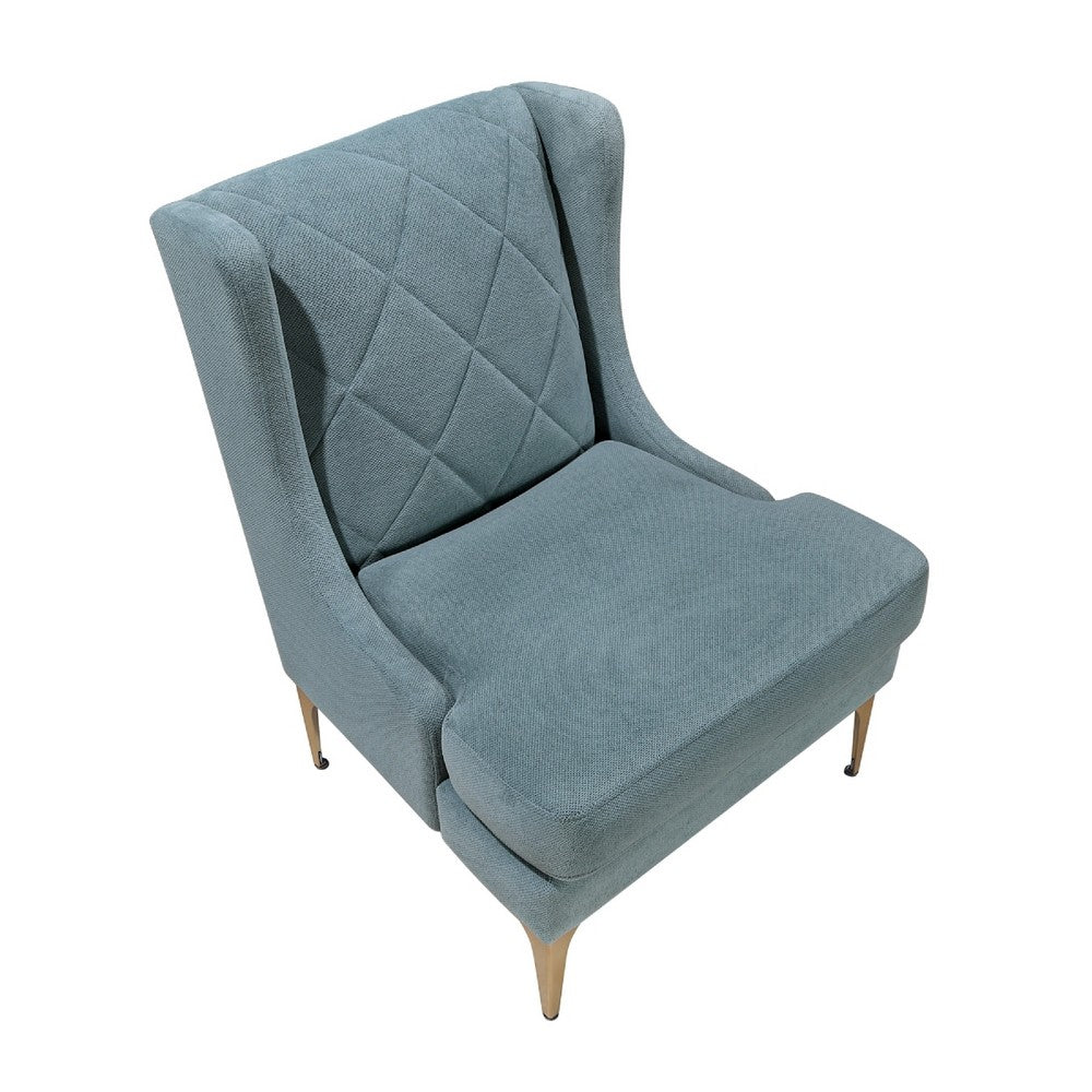 Svy Wingback Accent Chair, Blue Chenille Cushion, Gold Metal Legs