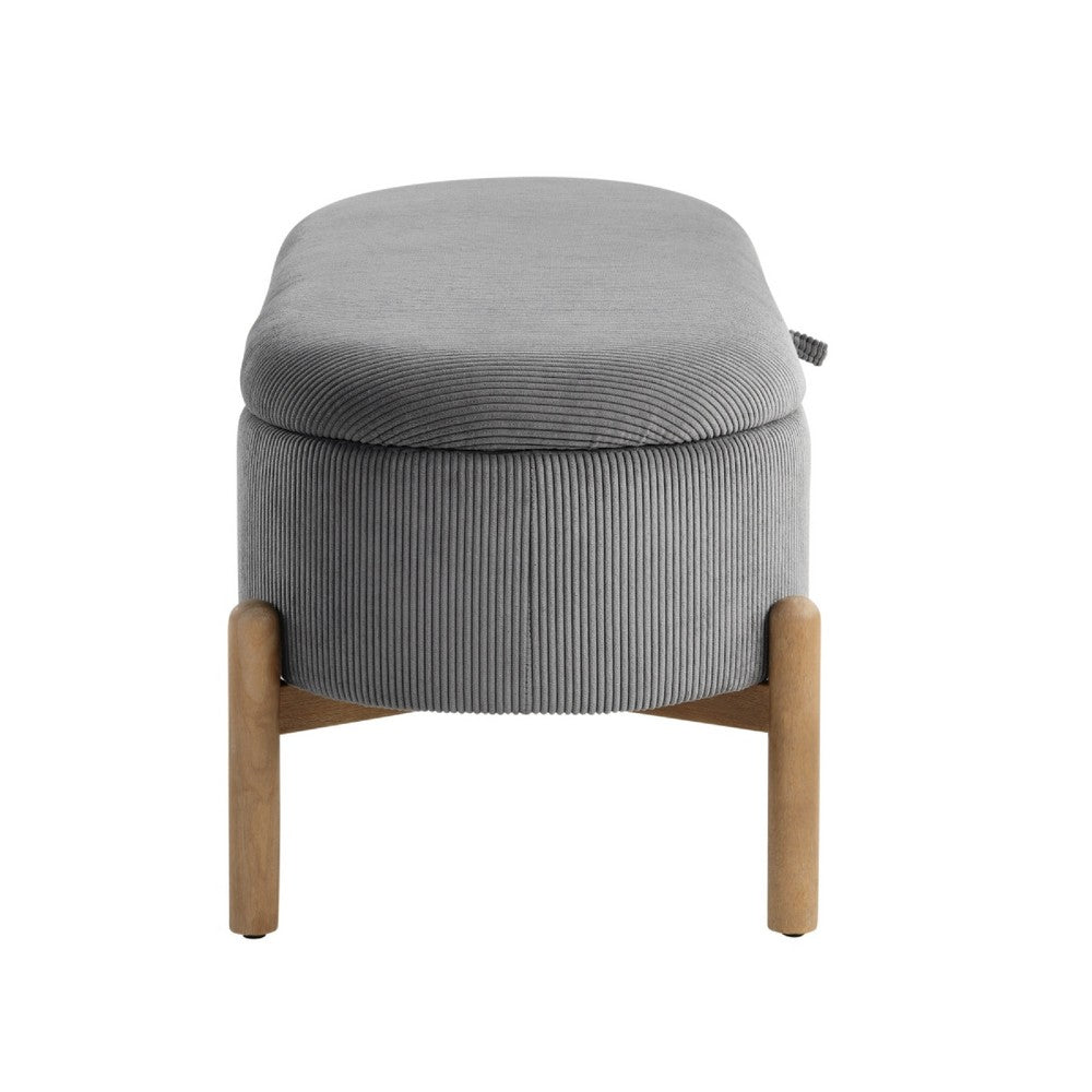 Fian Storage Bench w Lift Top | Natural Brown Legs | Gray Corduroy 42"