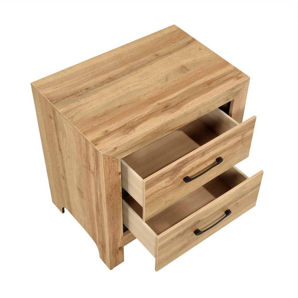 Adia Nightstand | 2 Drawer w Black Nickel Handles | Natural Brown