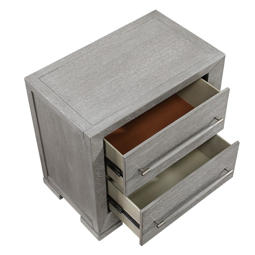 Ova Nightstand | 2 Drawer w Framed Front & Wood Accent Handles | Gray