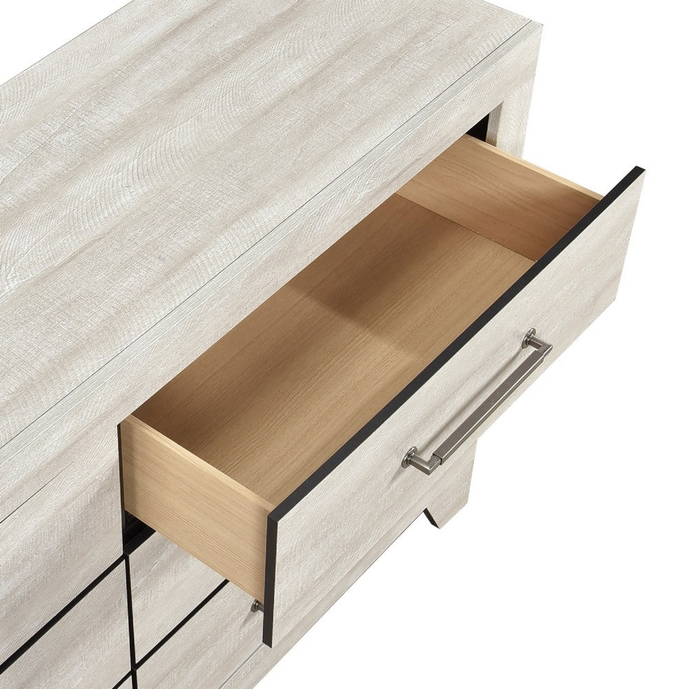 Ava 58" Dresser | 6 Drawers w Antique Silver Bar Handles | Dusty Gray