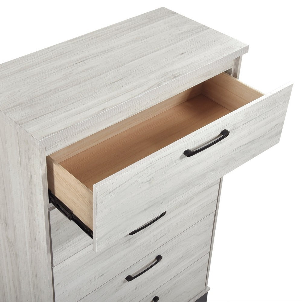 Wly Tall Dresser Chest | 5 Drawers w Black Handles | White Oak & Gray