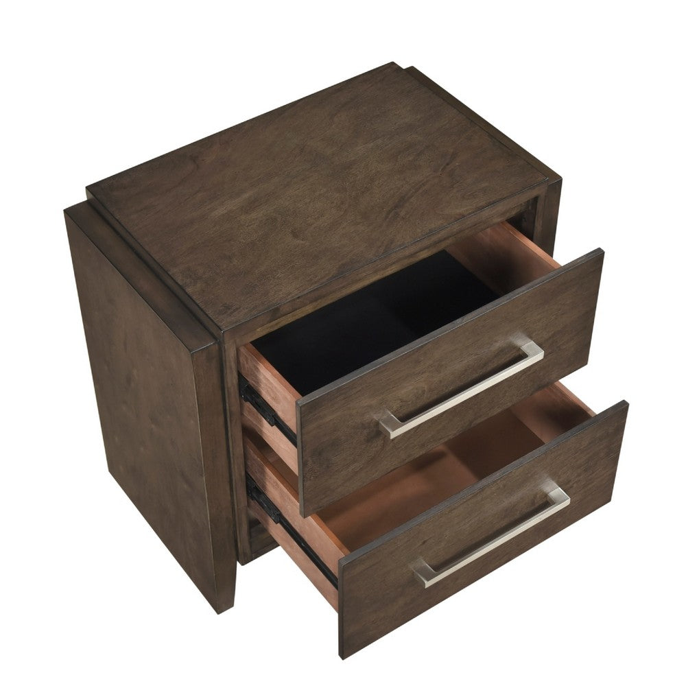 Ema Nightstand | 2 Drawers w Chrome Handles | Dark Walnut Brown