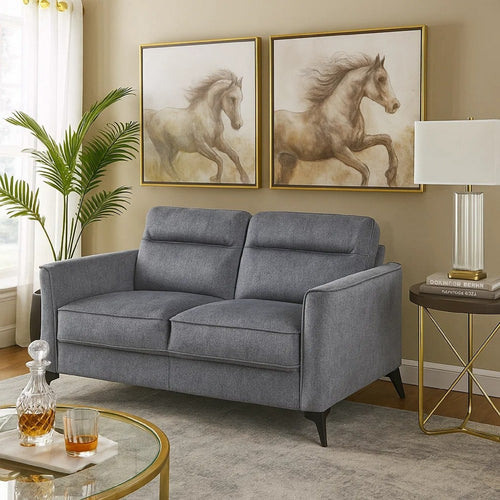 Teli Loveseat | Textured Dark Gray Microfiber | Black Metal Legs | 57"