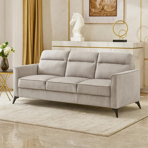 Teli Sofa | Light Tan Brown Microfiber | Black Metal Legs | 79"