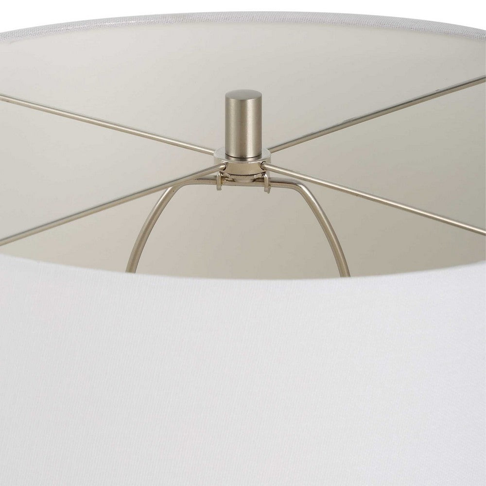 Table Lamp | Weathered Stone Gray Ceramic | White Linen Shade 28"