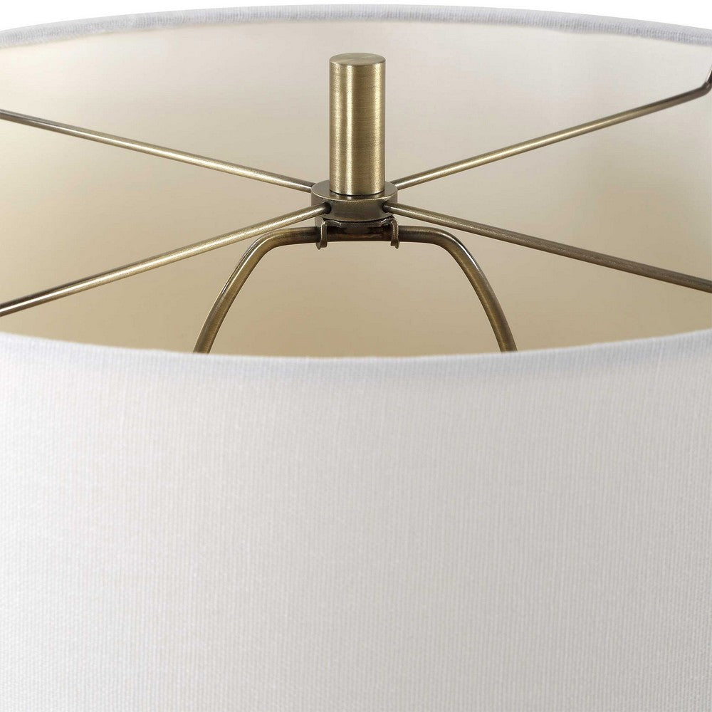 Gek Table Lamp | Off White Linen Shade | Black Tapered Base | 28"
