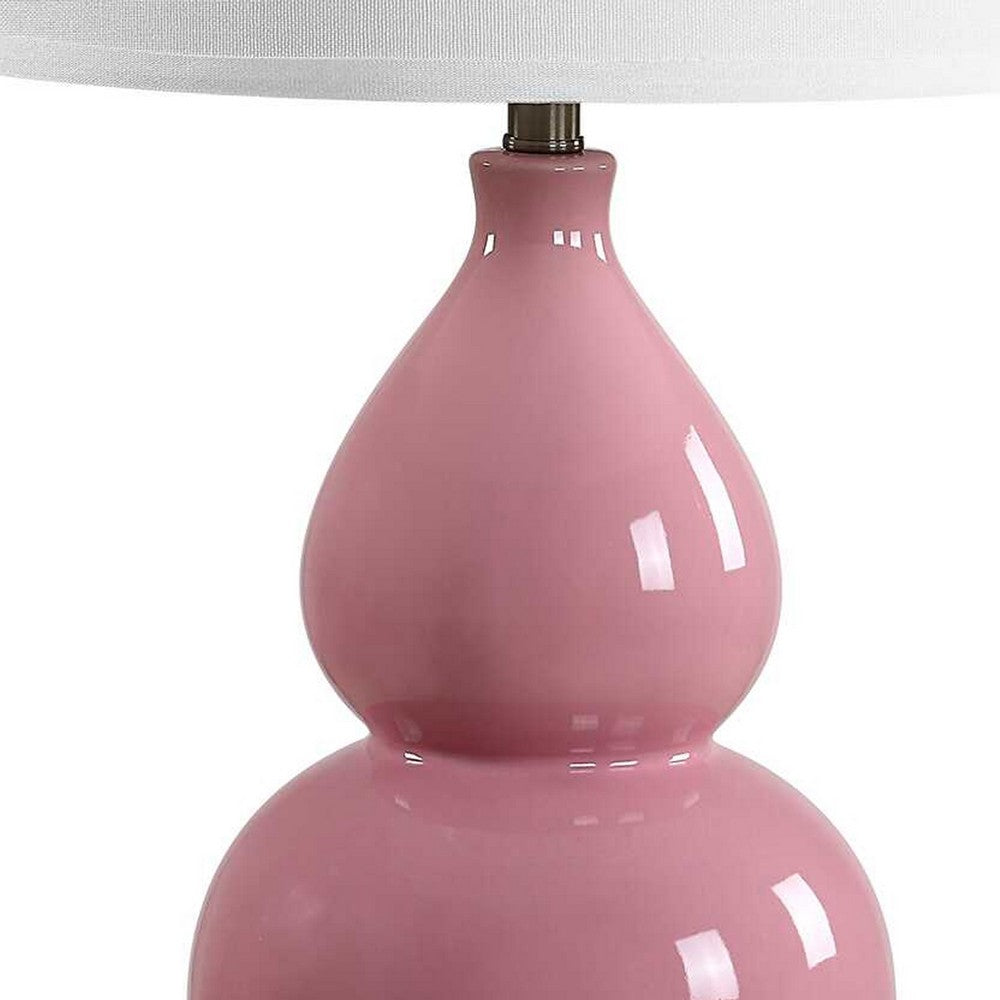 Roe Table Lamp | White Linen Shade | Pink Gourd Ceramic Body | 26"
