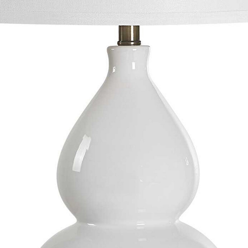 Roe Table Lamp | White Linen Shade | White Gourd Ceramic Body | 26"