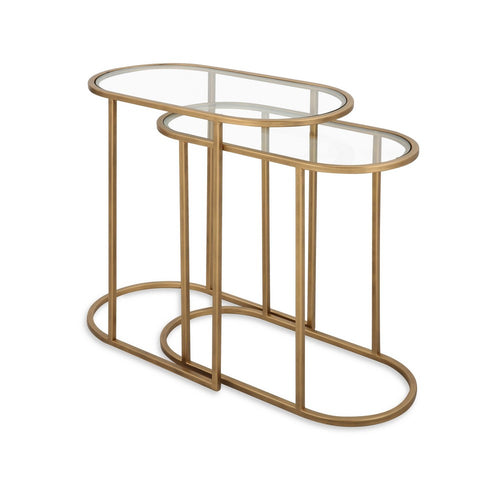 Valo 2pc Nesting Accent Table Set | Retro Glass Oval Top | Antique Brass