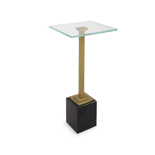 Lemy Accent Table | 11" Square Glass Top | Black Marble Base | Brass