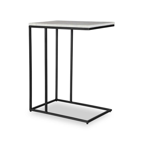 Kez Accent Table | 18" White Real Marble Top | Black C Shape Metal Frame
