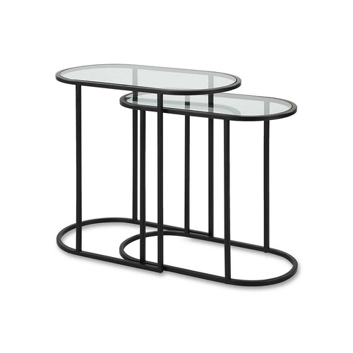 Valo 2pc Nesting Accent Table Set | Glass Oval Top | Retro Matte Black