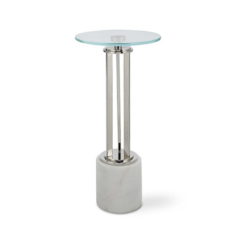 Fiz Accent Table | 11" Round Tempered Glass Top | Real Marble | White