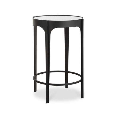 Pery Accent Table | 16" Round Mirrored Top | Matte Black Frame
