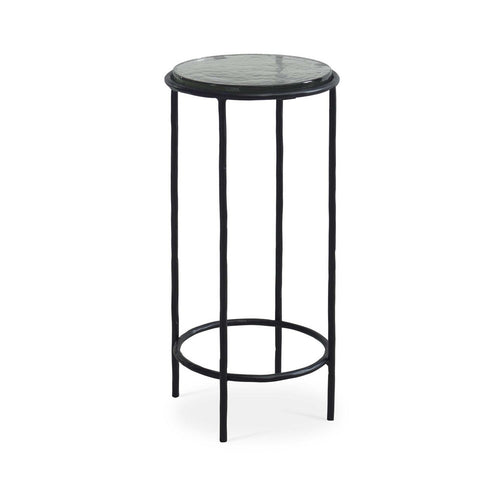 Hex Accent Table | 12" Round Recycled Glass Top | Black Iron Frame