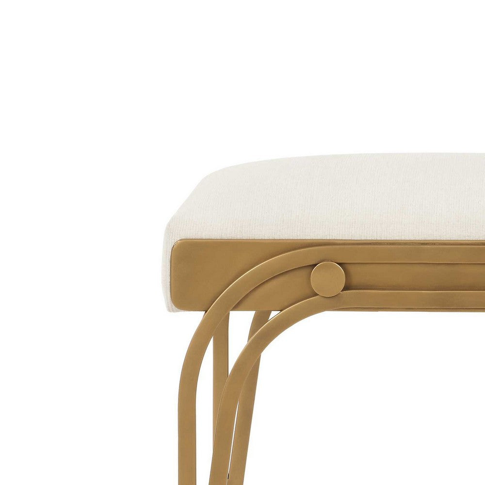 Nia Accent Bench | 24" Cream White Cushioned Seat | Antique Brass Iron
